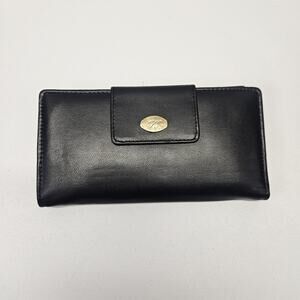 Vtg MCM Koret Black Leather Wallet Gold-Tone Hardware Elegant Classic Retro